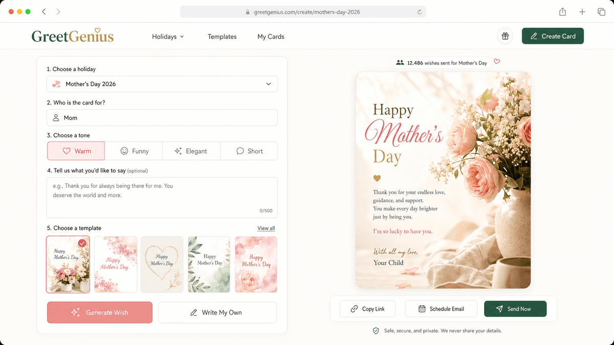 GreetGenius card creator interface