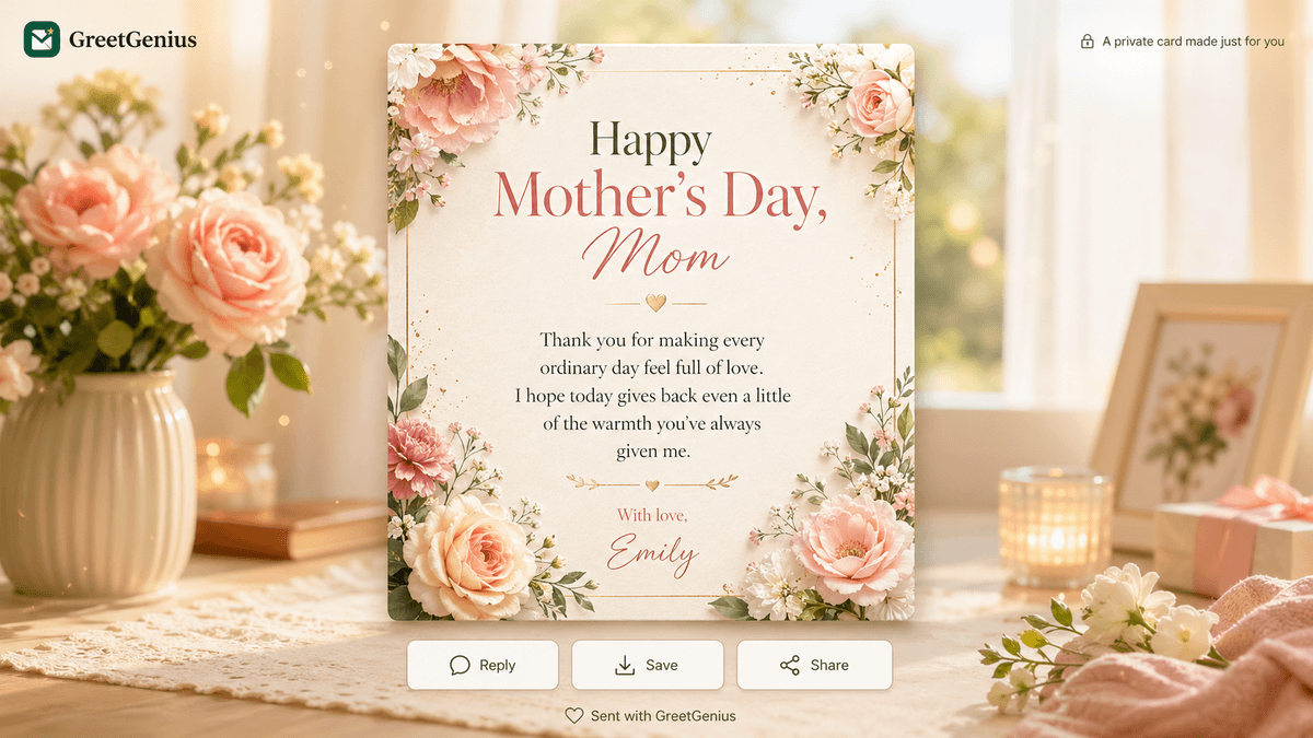 A beautiful personalized card opens on screen