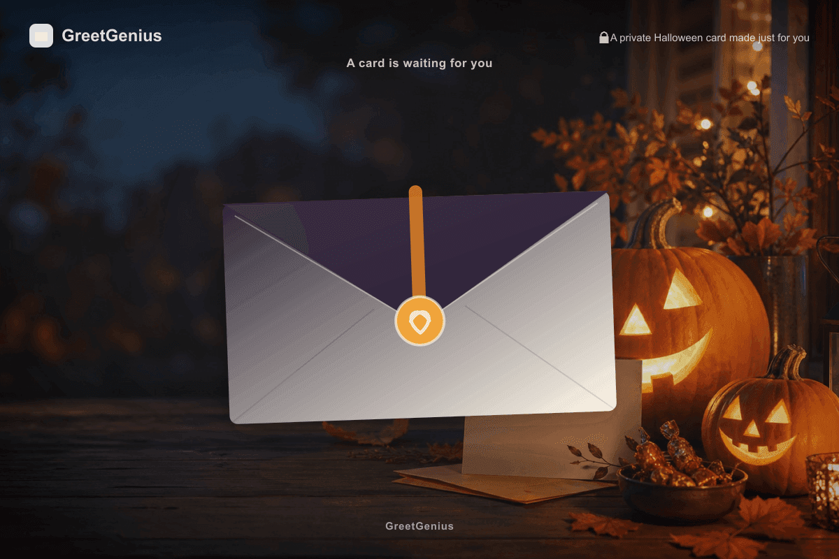 A private card link opens as an elegant sealed envelope